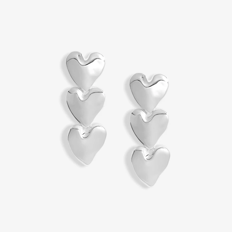 Image of Mood Silver Polished Molten Heart Triple Drop Earrings Silver