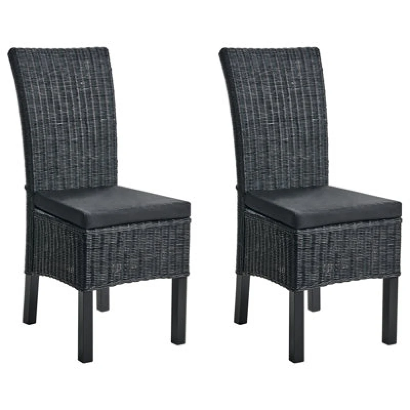 Image of Beliani Set Of 2 Dining Chairs Andes Rattan Black