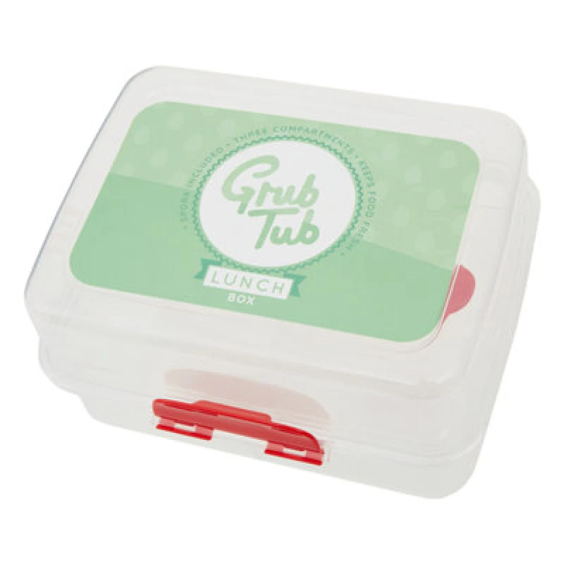 Image of Premier Housewares 3 Compartments Lunch Box, Grub Tub Sticker Tiffin Box with Lock, Lunch Container for Office, Home, Kitchen Clear