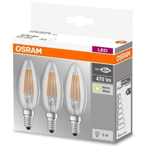 Image of Osram 40W E14 SES LED Filament Candle Bulb, Warm White - 3 Pack