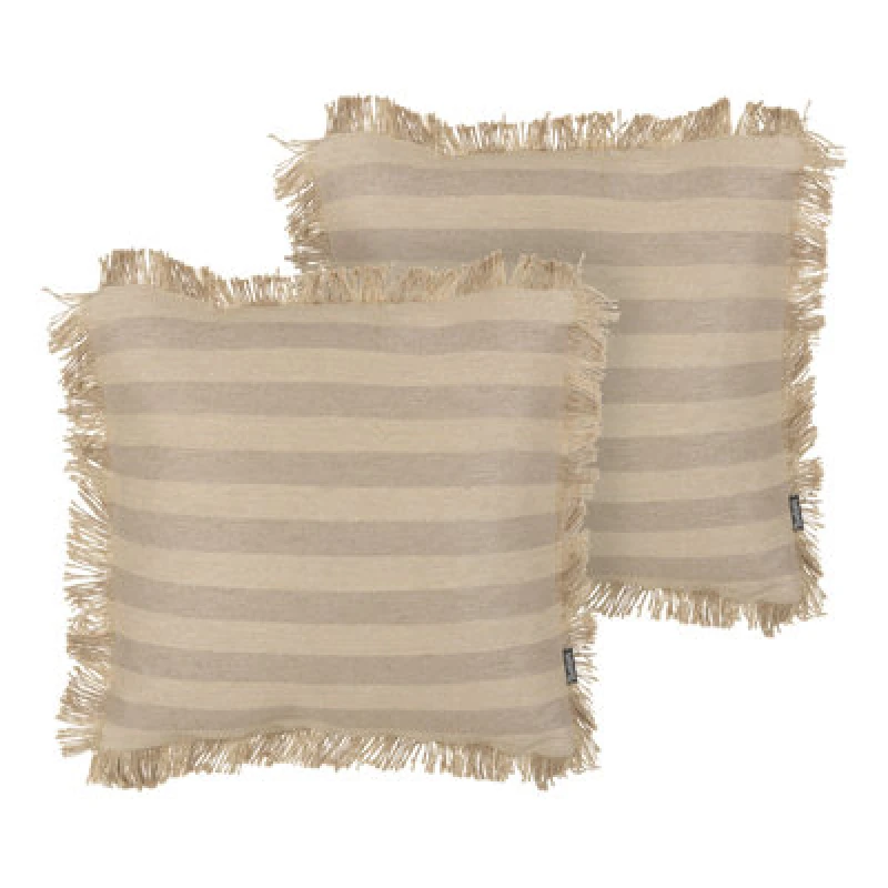 Image of Beliani Set Of 2 Decorative Cushions Cirsium Jute 45 X 45cm Beige Striped