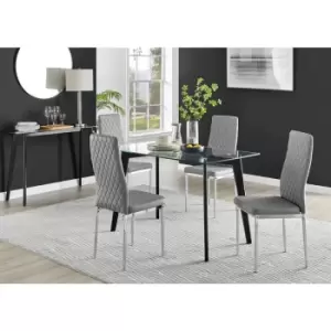 Image of Furniturebox Malmo Rectangular Glass and Black Wooden Leg Modern Industrial Dining Table & 4 Grey Milan Chrome Leg Faux Leather Chairs