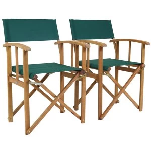 Image of Charles Bentley Fsc Pair Of Wooden Foldable Directors Chairs With Green Fabric