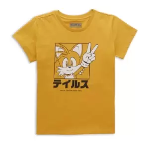 Image of Sonic The Hedgehog Tails Katakana Womens T-Shirt - Mustard - S