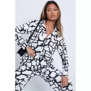 Image of I Saw It First Monochrome Crackle Print Satin Shirt - Multi