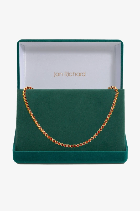 Image of Jon Richard Womens 14K Gold Plated & Red Cubic Zirconia Tennis Necklace - Gift Box Gold Female One Size
