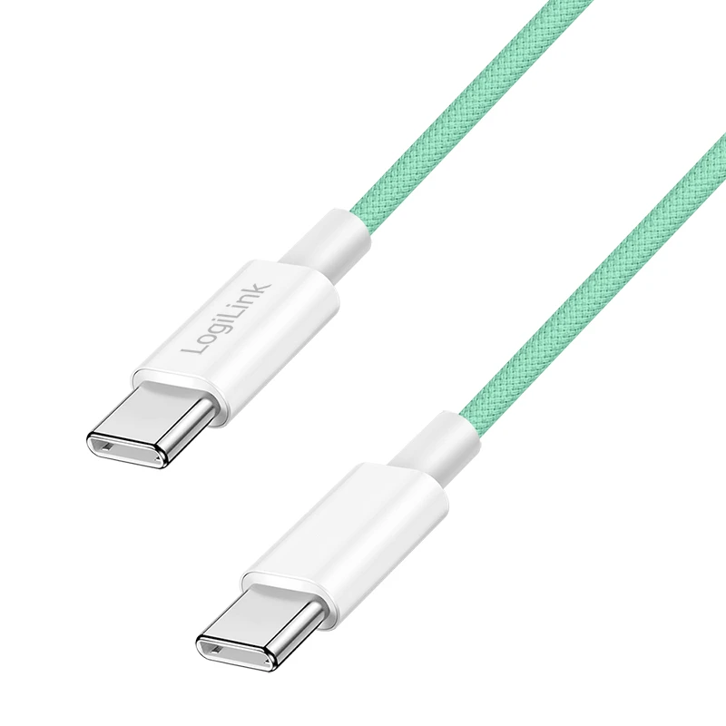 Image of LogiLink USB 2.0 Type-C cable. C/M to C/M. nylon jacket. 60W. green. 1
