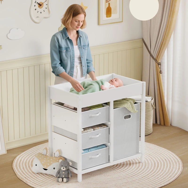 Image of AIYAPLAY Baby Changing Unit with 4 Drawers, Diaper Changing Table in White White Unisex