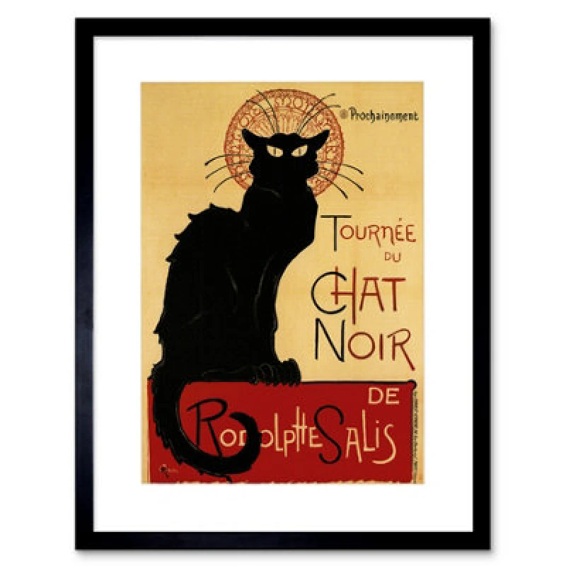 Image of Wee Blue Coo Black Cat Chat Noir Rodolphe Salis Paris France Framed Wall Art Print