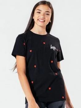 Image of Hype Girls Love Heart Short Sleeve T-Shirt - Black, Size Age: 3-4 Years, Women