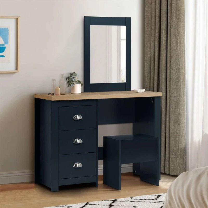Image of Birlea Highgate Navy and Oak Dressing Table with Stool