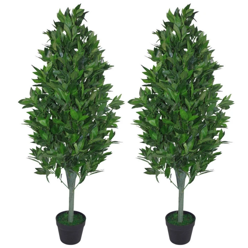 Image of Leaf 120cm Leaf Realistic Artificial Bay Cone Pair Laurel Topiary Green