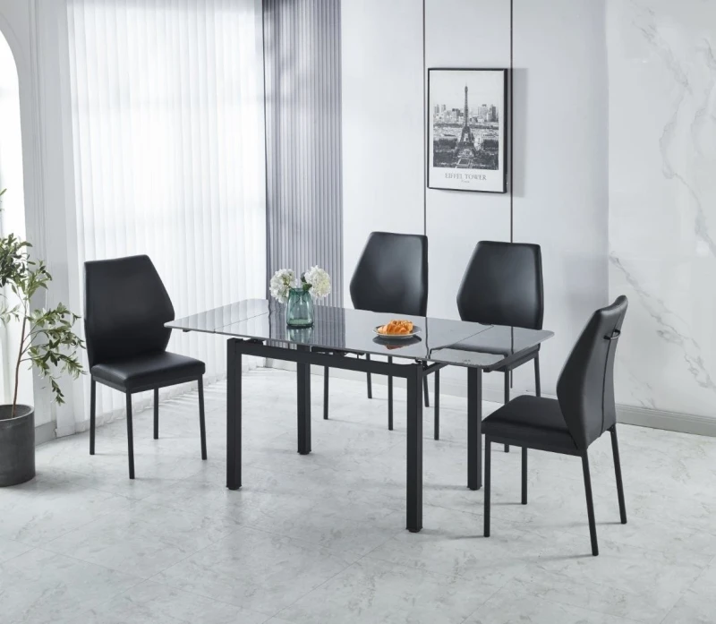 Image of Modernique Modernique Sintere Stone Top Extending Table and 4 Faux Leather Chairs Dining Set in Black One Size Unisex 5061017322177