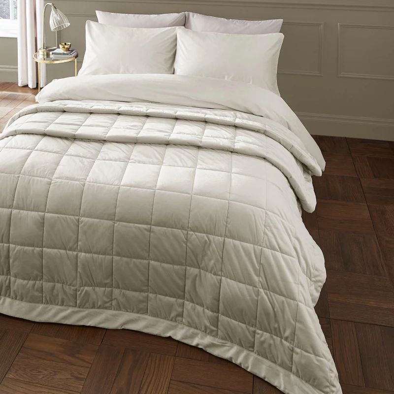 Image of Catherine Lansfield Kingsley Matt Velvet Quilted Bedspread Bedspreads 220x220cm Cream 41785969000