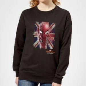 Image of Spider-Man Far From Home British Flag Womens Sweatshirt - Black - 5XL