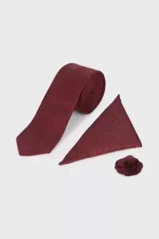 Image of Burgundy Wedding Paisley Tie Set With Lapel Pin