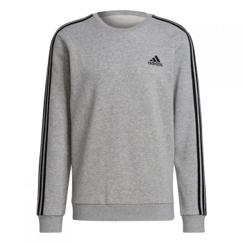 Image of adidas Mens Crew 3-Stripes Pullover Sweatshirt - MedGrey/Black