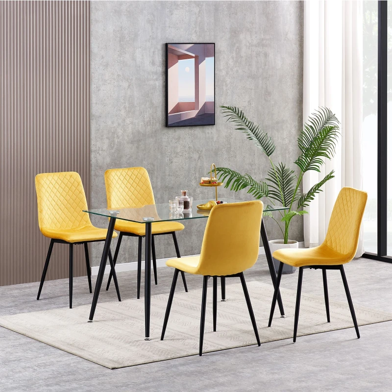 Image of MCC DIRECT Set of 4 Designer Velvet Fabric Dining Chairs Metal Legs Lexi Chairs yellow LX0419