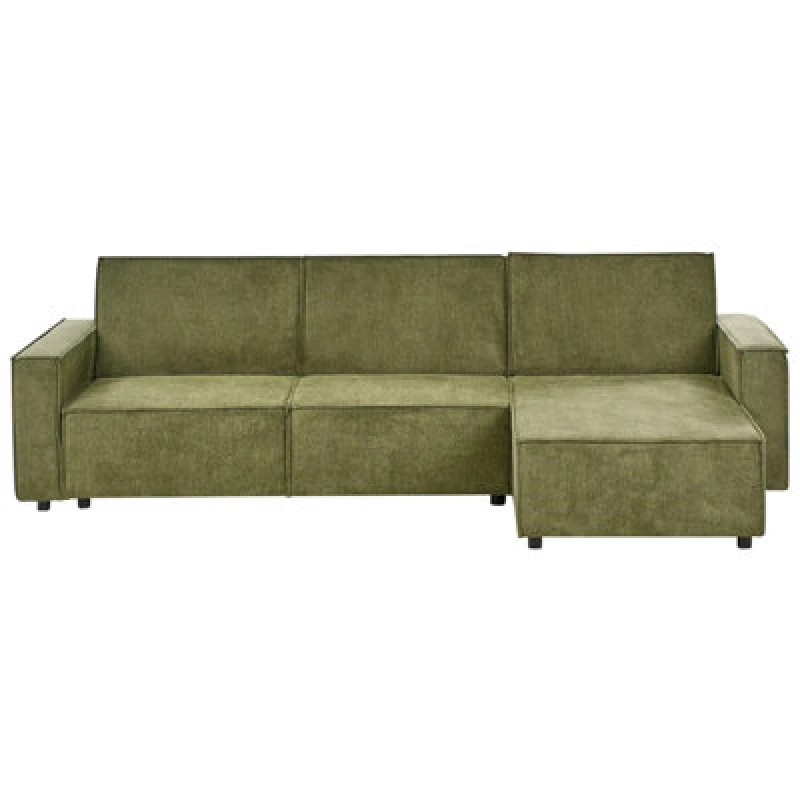 Image of Beliani Corner Sofa Bed 3 Seater Romedal Ii Fabric Dark Green Left Hand