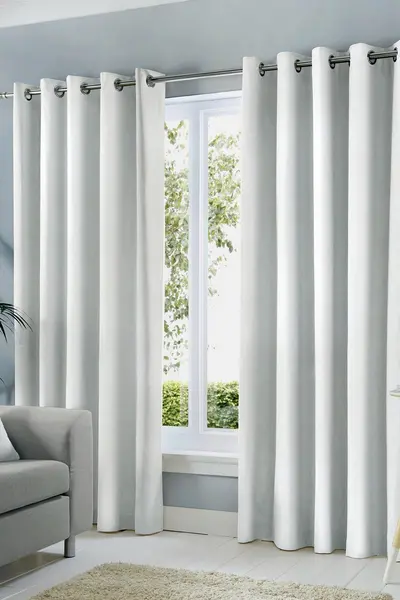 Image of Fusion 'Sorbonne' 100% Cotton Light Filtering Plain Dyed Eyelet Curtains White