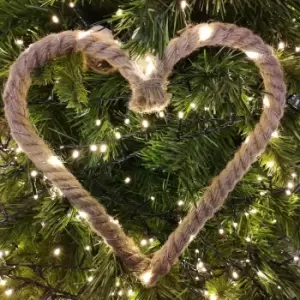 Image of 25cm Battery Operated Warm White Pin Wire LED Lit Hanging Christmas Rope Heart
