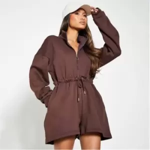Image of I Saw It First Brushback Toggle Waist Funnel Neck Playsuit - Brown