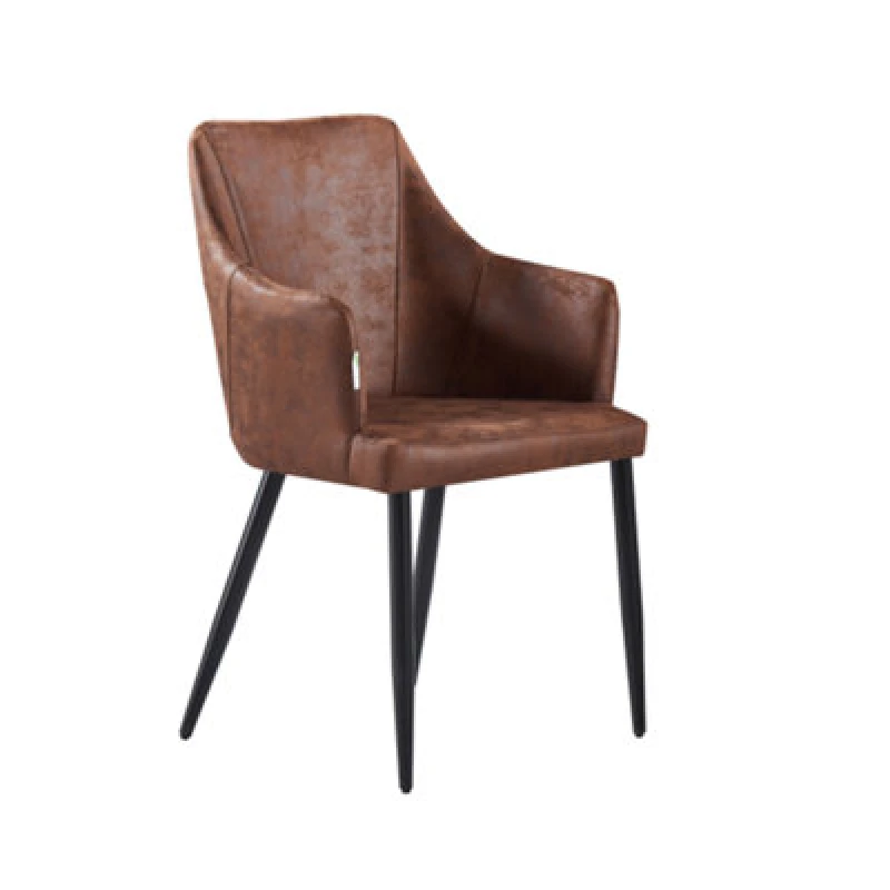 Image of Life Interiors Single Brown Zarah Modern Faux Leather Dining Chair With Armrests And Black Metal Legs, Comfortable Accent Chair