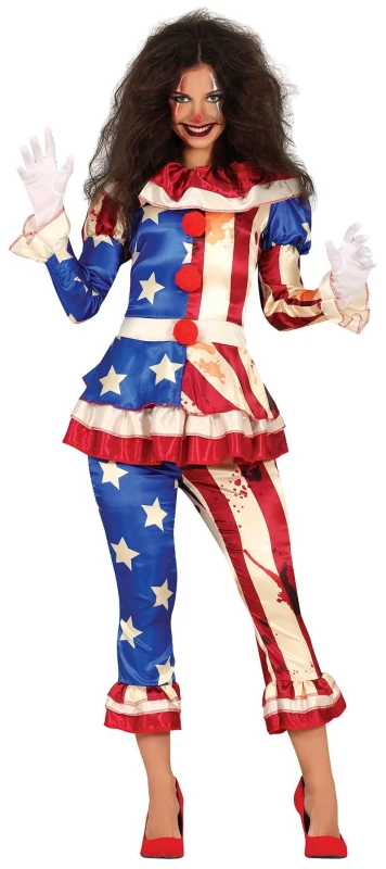 Image of Fiestas Guirca Womens Fancy Dress Adult Patriot Clown in Red Size: Medium Red Female M