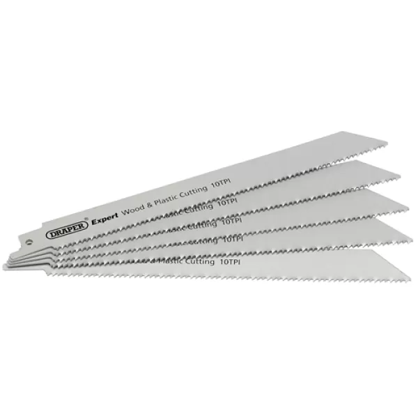 Image of Draper 200mm Reciprocating Saw Blades (10tpi) - Pack of 5 Blades