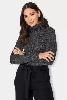 Image of LTS Tall Black Roll Neck Knit Jumper