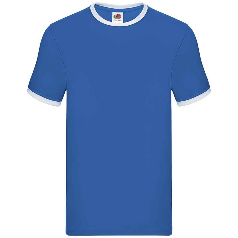 Image of Fruit Of The Loom Fruit of the Loom Men Ringer Contrast T-Shirt in Mid Blue Size: Small Mid Blue S Male 5063470810079