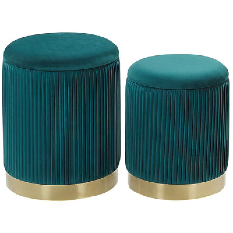 Image of Beliani Set Of 2 Storage Pouffes Miramar Velvet Teal