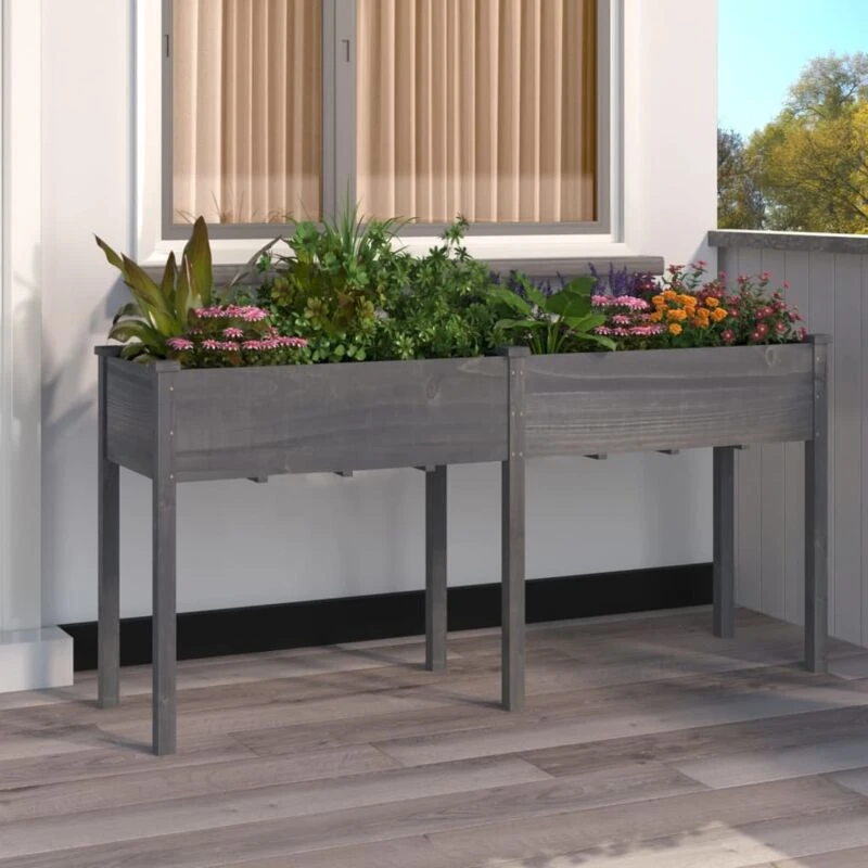 Image of vidaXL Planter w/ Liner Grey 161x45x76cm Solid Wood Fir, Grey 364238