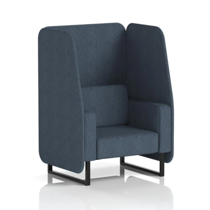 Image of Brixworth 1 Seater Open Office Booth with Black Legs in Rivet Fabric - Crucible Panels and Sofa