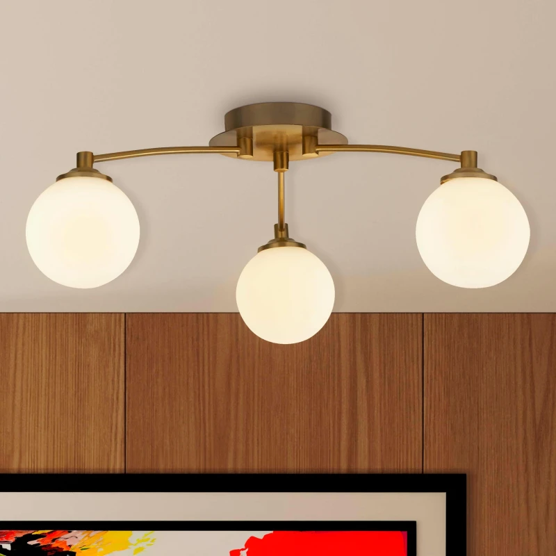 Image of Searchlight 3 Glass Shades Ceiling Light Brass - Searchlight Brass MP78401