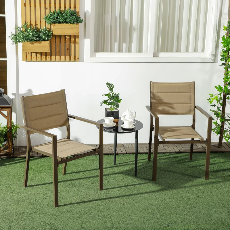Image of Outsunny 2pc Dining Stackable Aluminium Armchairs - Khaki 84G-449V00KK