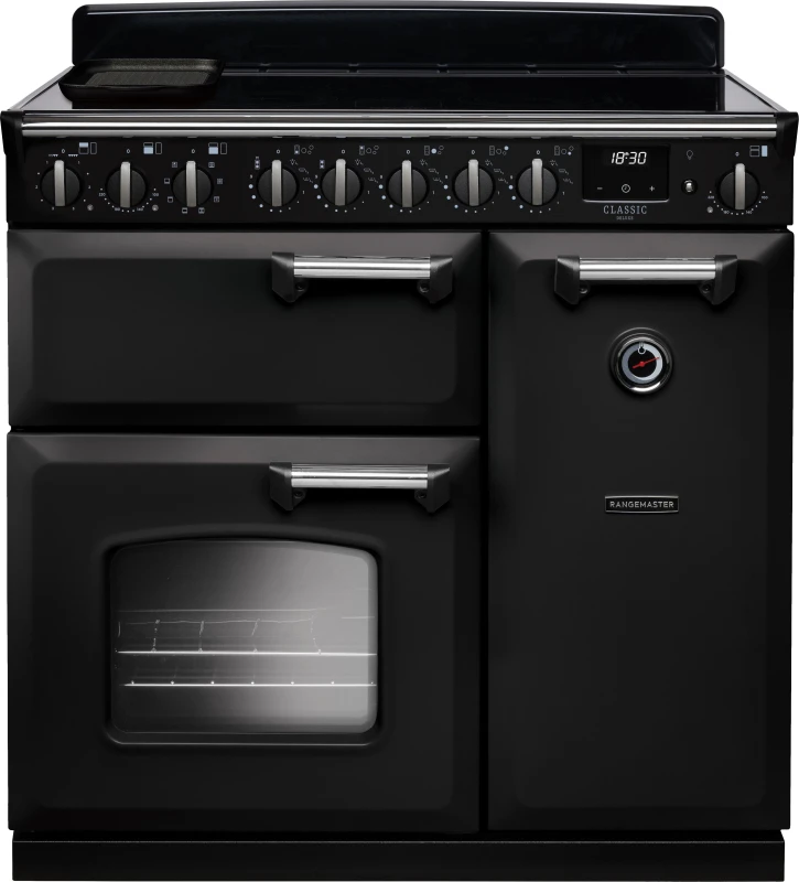 Image of Rangemaster CLDL90EIPCBL/CM1 Classic Deluxe 90cm Induction Range Cooker Chrome Trim 14588 - CHARCOAL BLACK CLDL90EIPCBL/CM1