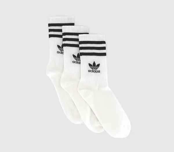 Image of Adidas Mid Cut Crew Sock 3pack White Black, L