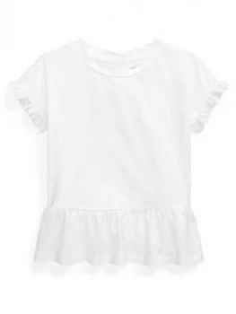Image of Ralph Lauren Baby Girls Peplum Hem T-Shirt - White, Size 9 Months