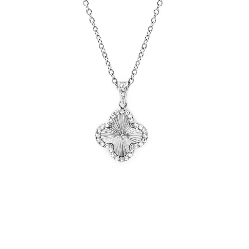 Image of Say It With CZ Clover Necklace - Silver Silver Unisex One Size