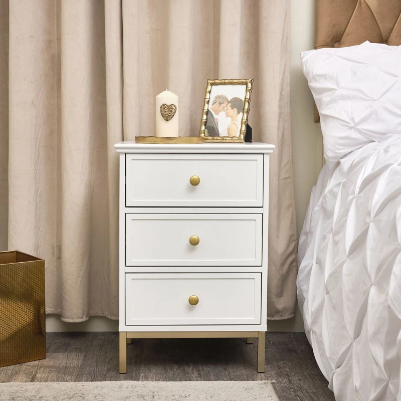Image of Melody Maison White Three Drawer Bedside Table - Aisby White Range White
