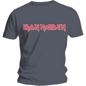 Image of Iron Maiden - Classic Logo Unisex Medium T-Shirt - Grey