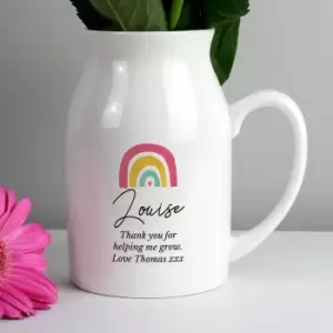 Image of Personalised Rainbow Flower Jug Vase White