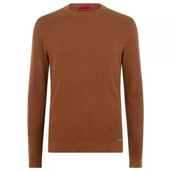 Image of Hugo Boss Smulton Textured Crew Neck Jumper Beige Size L Men