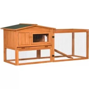 Image of Pawhut - Rabbit Hutch and Run Outdoor w/ Sliding Tray Hay Rack Ramp, 156x58x68 cm