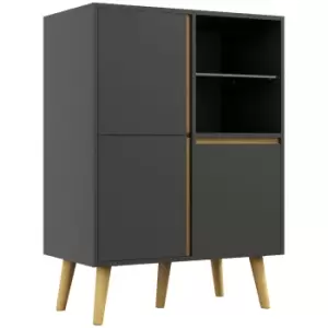 Image of HOMCOM Storage Cabinet Sideboard with Tempered Glass Adjustable Shelves and Solid Wood Legs