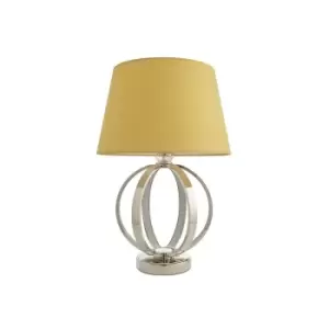 Image of Endon Lighting Ritz & Evie - Table Lamp Bright Nickel Plate & Yellow Cotton 1 Light IP20 - E27