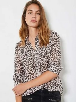 Image of Mint Velvet Charlie Animal Print Ruffle Blouse - Pink