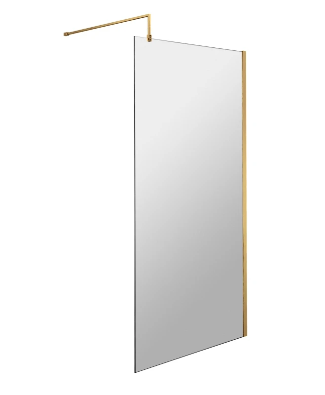 Image of Balterley 8mm Safety Glass Screen and Support Bar Brushed Brass 800x1850mm Bronze
