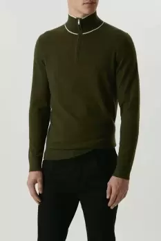 Image of Super Soft Khaki Tipped 1/4 Zip Knitted Funnel Jumper
